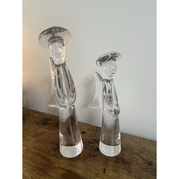 2 Vtg Clear 24% Lead Crystal Glass Angel Figurines  11”  & 9” Japan Christmas - Picture 10 of 16